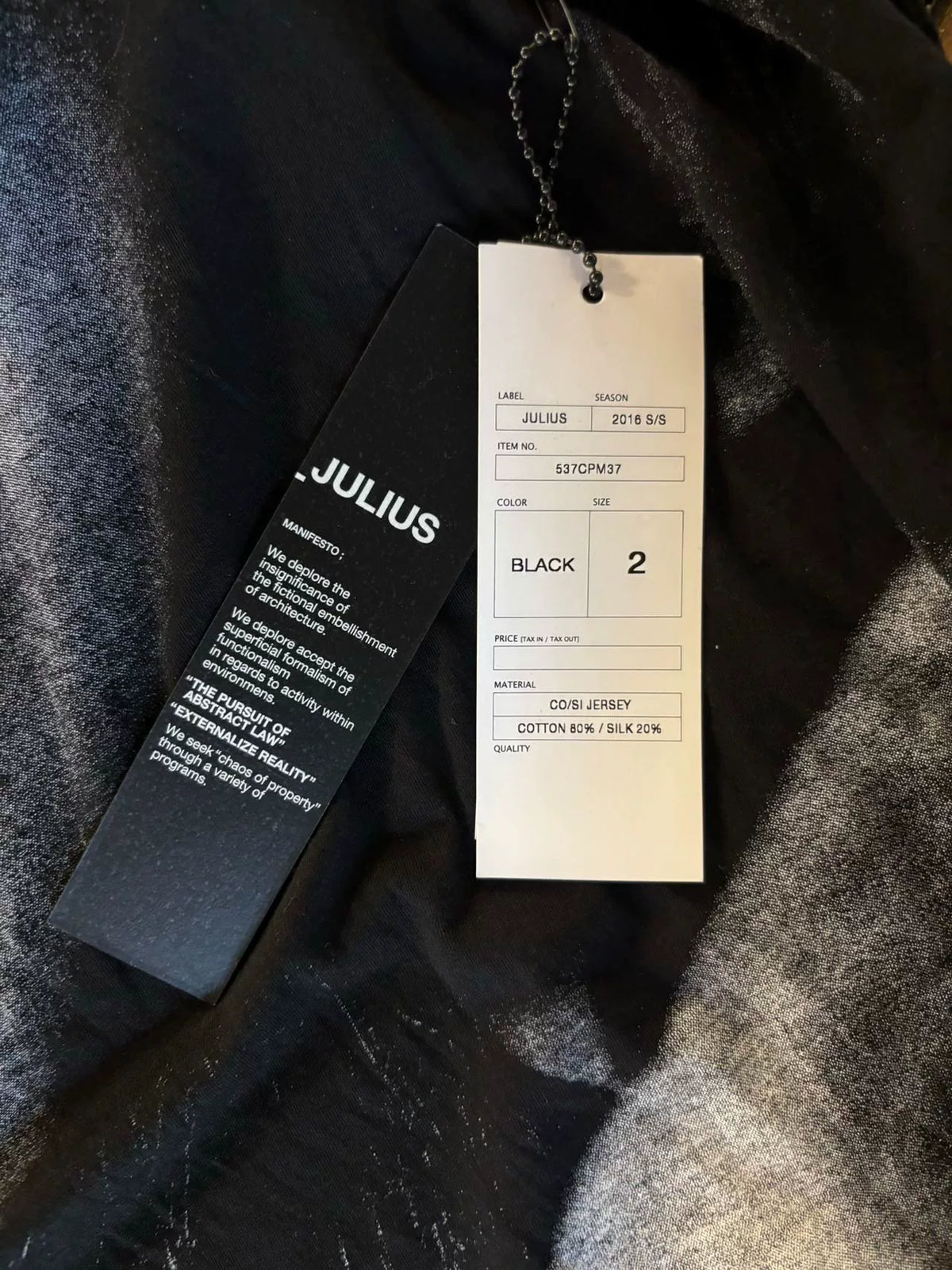 Julius SS16 Black Male Model Print Silk Cotton Short Sleeve Top