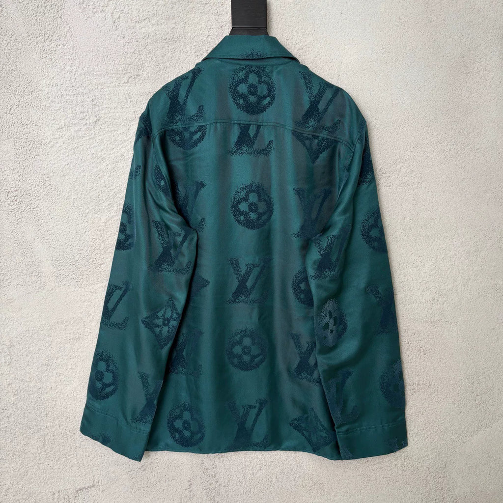 Louis Vuitton LV Green Monogram Button-Down Long-Sleeve Jacket Shirt