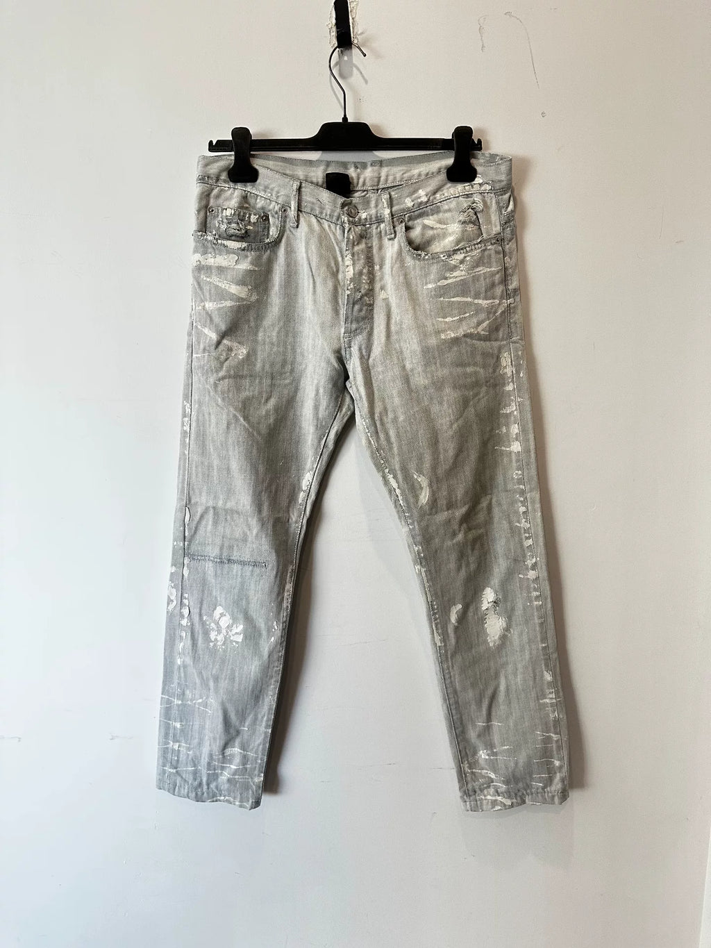 Dior Homme 06 Light Blue White Lacquer Distressed Denim Jeans