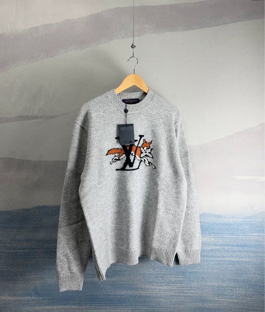 Louis Vuitton SS26 Grey Fox Print Cashmere Sweater