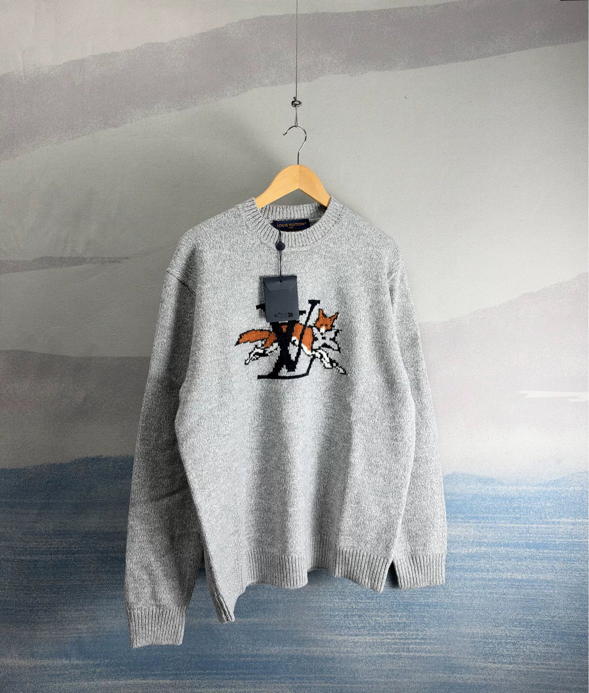 Louis Vuitton SS26 Grey Fox Print Cashmere Sweater