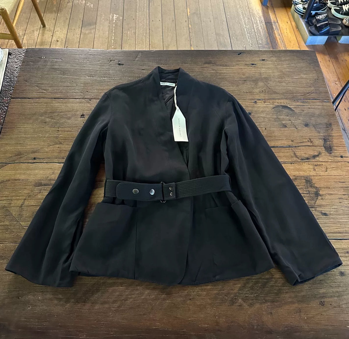 Christophe Lemaire Black Belted Cotton Viscose Coat