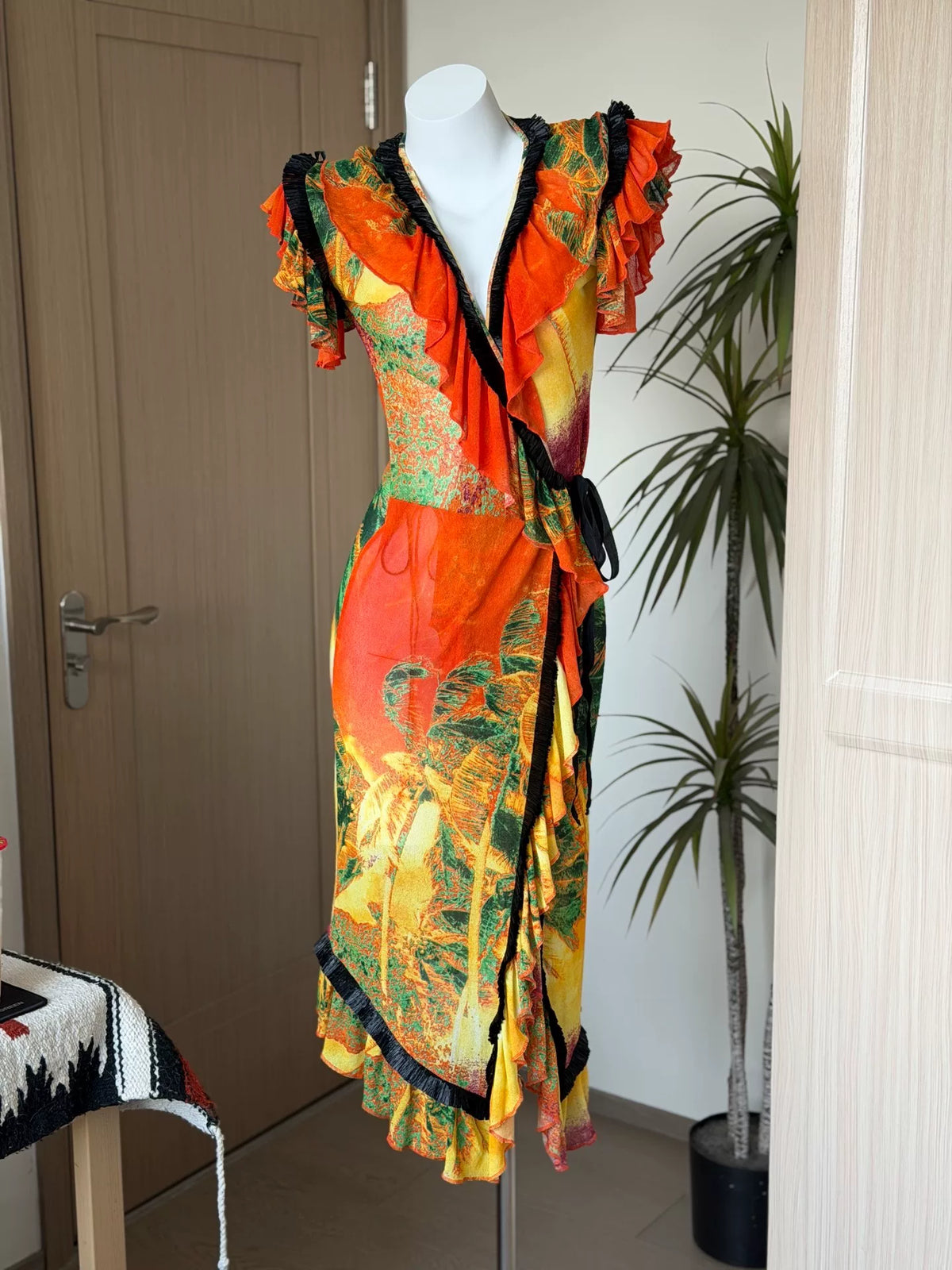 Jean Paul Gaultier Vintage Mesh Print Fringe Dress