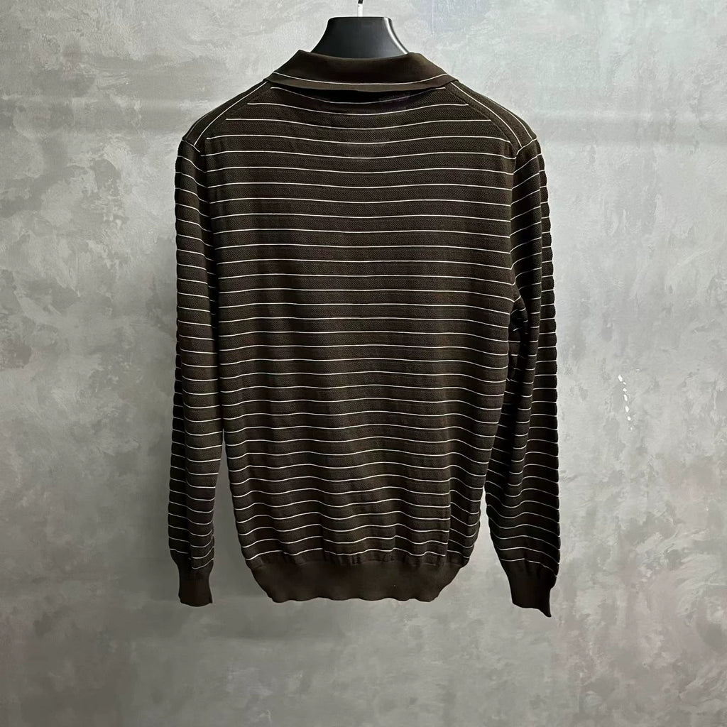 Miu Miu V Neck Striped Rib Cotton Sweater