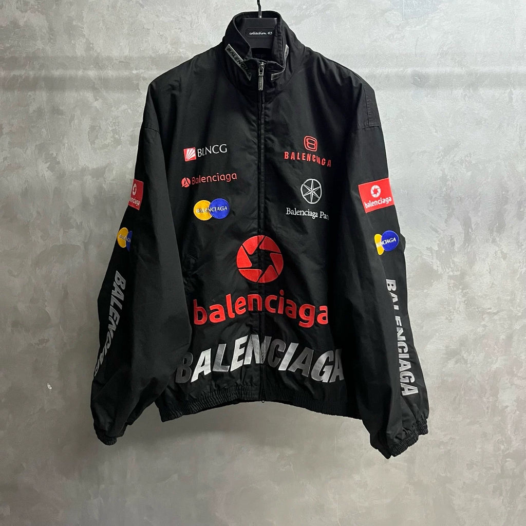 Balenciaga Black Letter Logo Print Stand-Collar Jacket