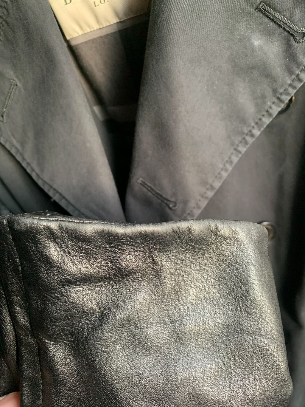 Burberry Black Leather-Panel Trench Coat