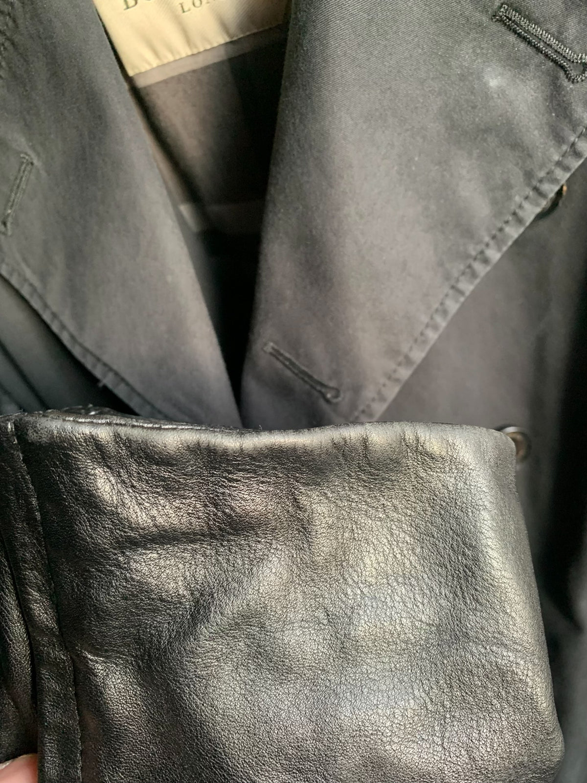 Burberry Black Leather-Panel Trench Coat