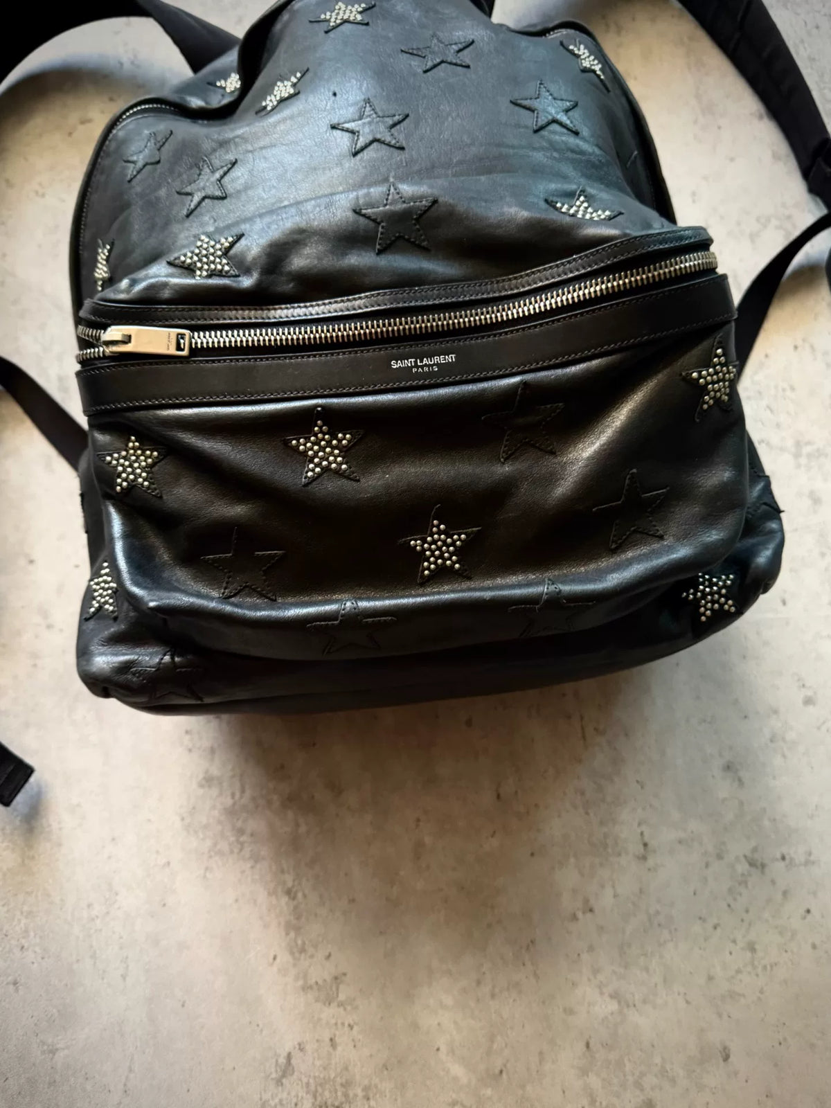 Saint Laurent Paris 14AW Star Stud Leather Black Backpack by Hedi Slimane