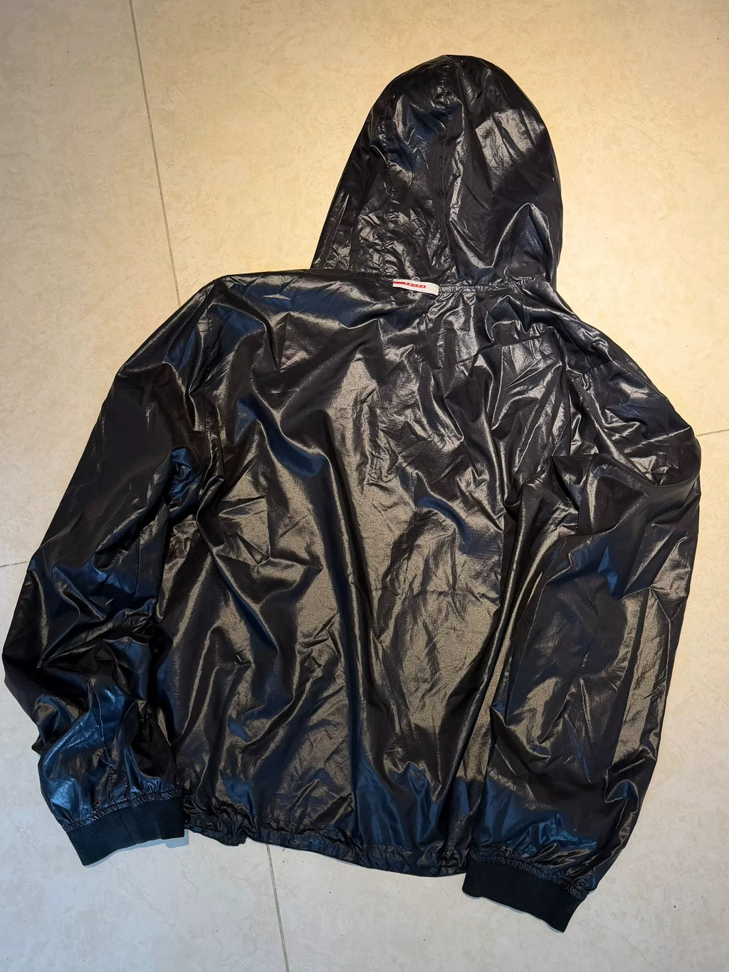Prada Sports Black Hooded Zip-Up Metal Nylon Jacket