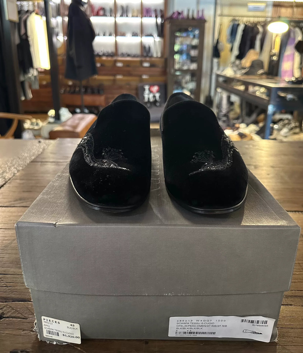 Alexander McQueen FW17 Black Sequin Peacock Embroidered Velvet Loafers