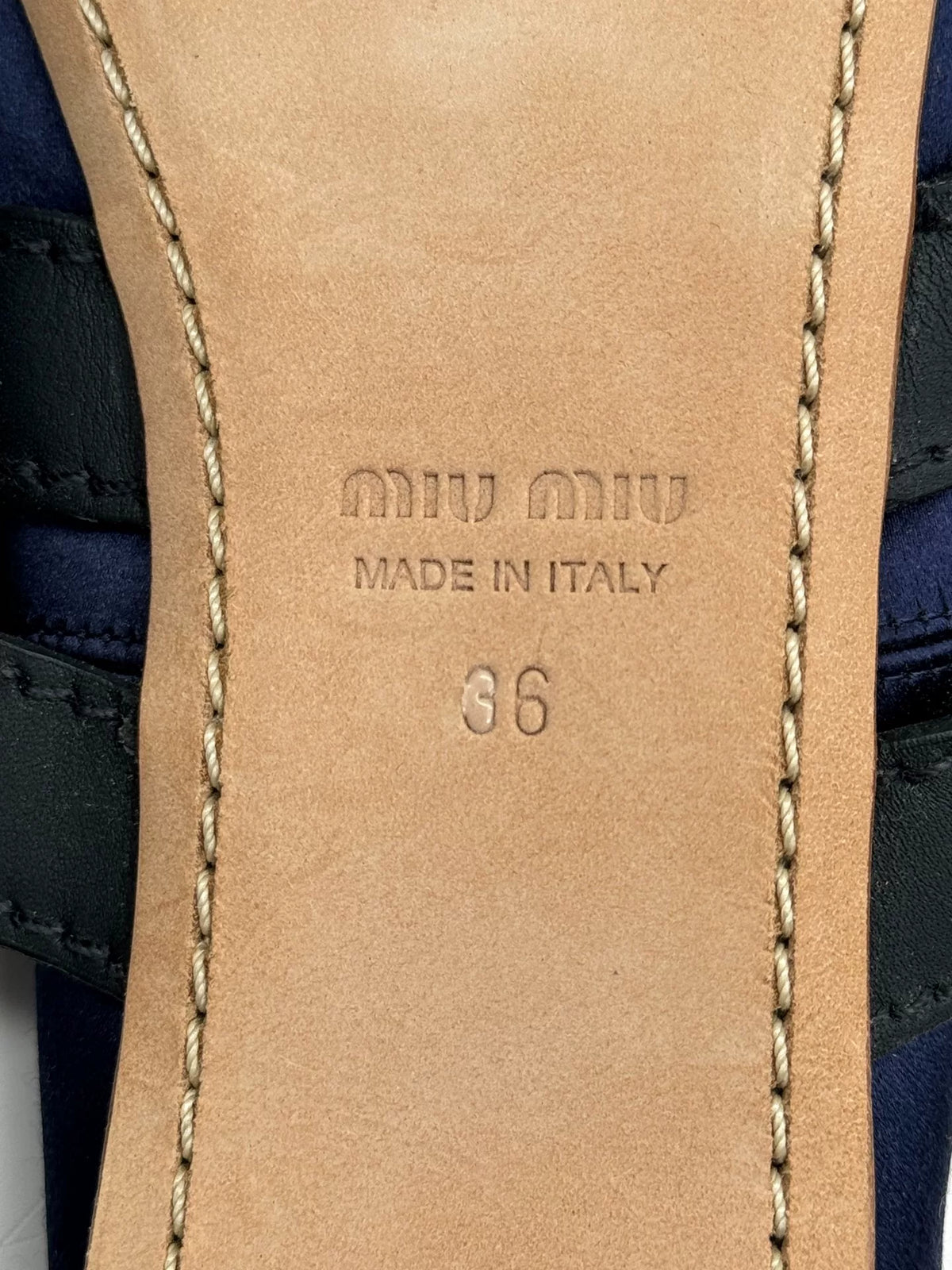 Miu Miu Navy Blue Satin Leather Bow Mary Janes