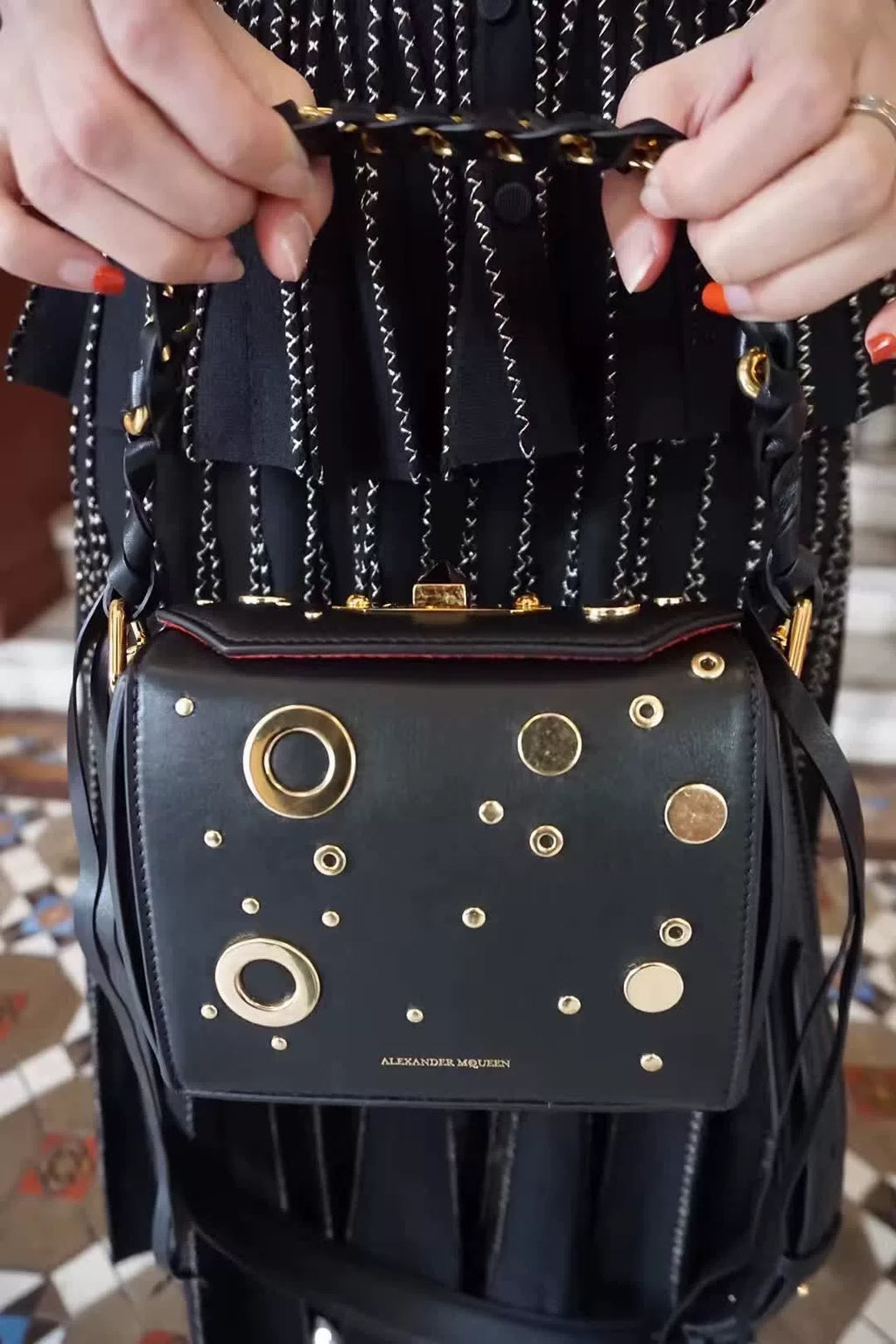 Alexander McQueen Black Metal Ring Square Box Tote Bag
