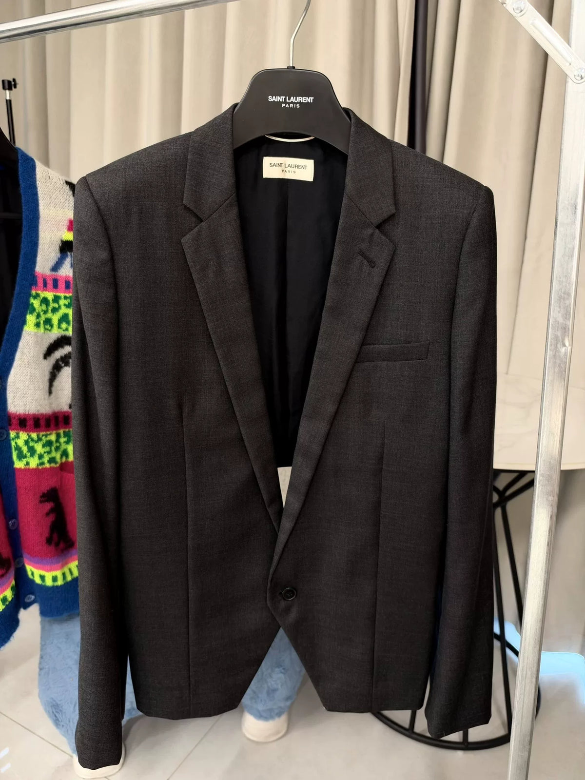 Saint Laurent Paris SS14 Cut-Out Back Leather Strap Wool Blazer by Hedi Slimane