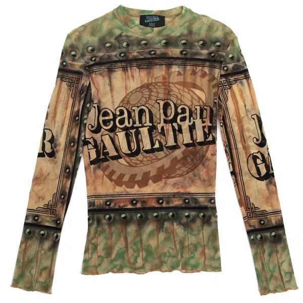 Jean Paul Gaultier Vintage Green Floral Logo Mesh Top
