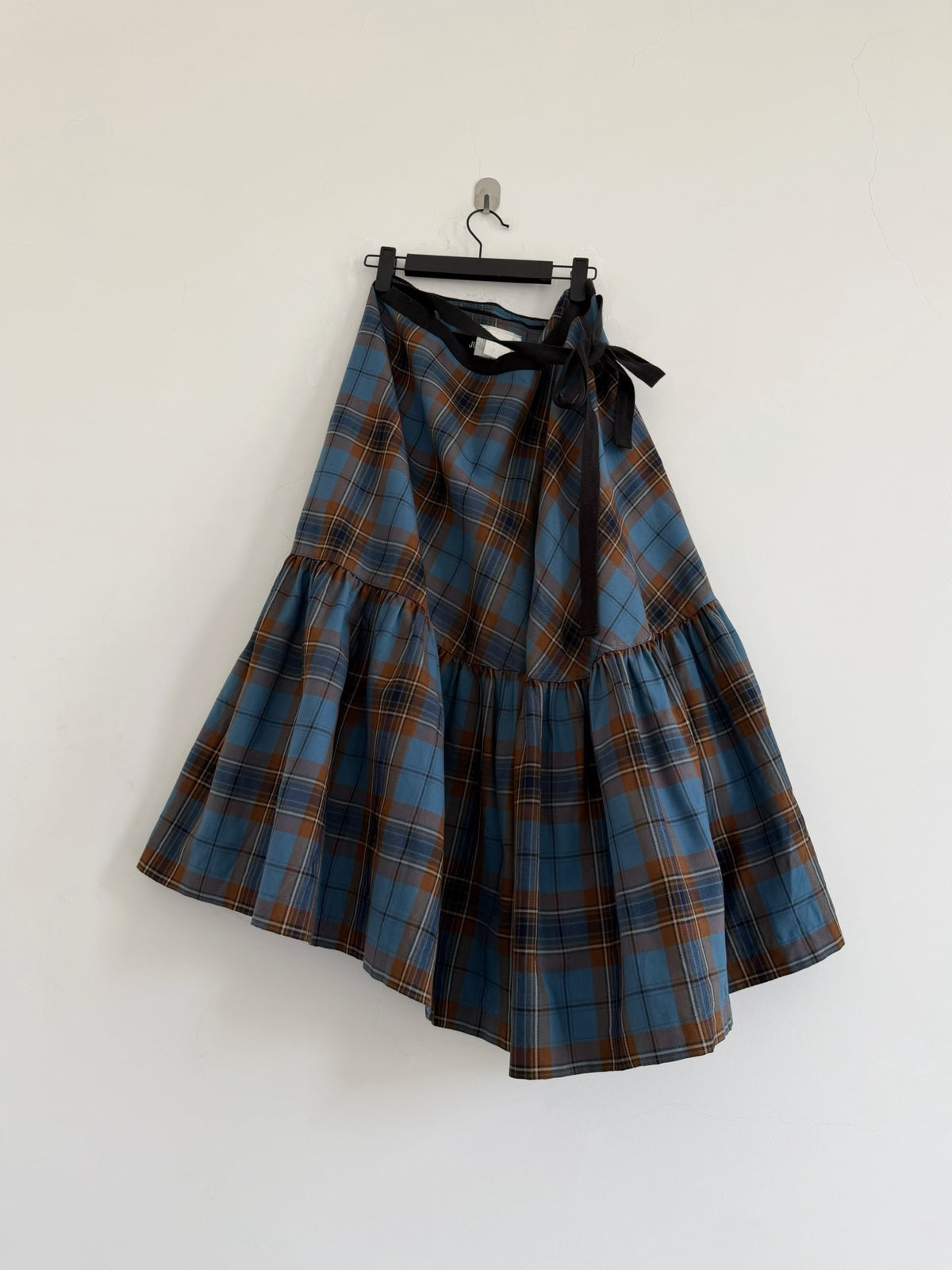 Junya Watanabe Midi Blue Plaid Wool Skirt