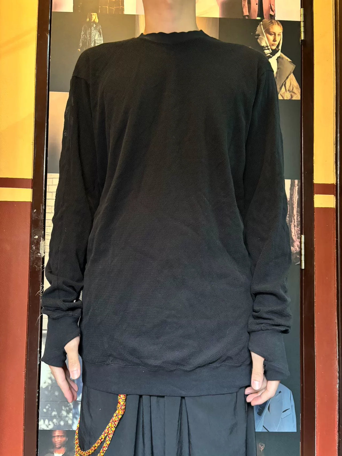 11byBBS Black Mesh Print Cotton Hooded Sweatshirt