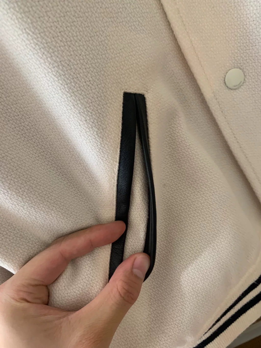 Saint Laurent 22FW White Wool Pieced Leather Teddy Jacket