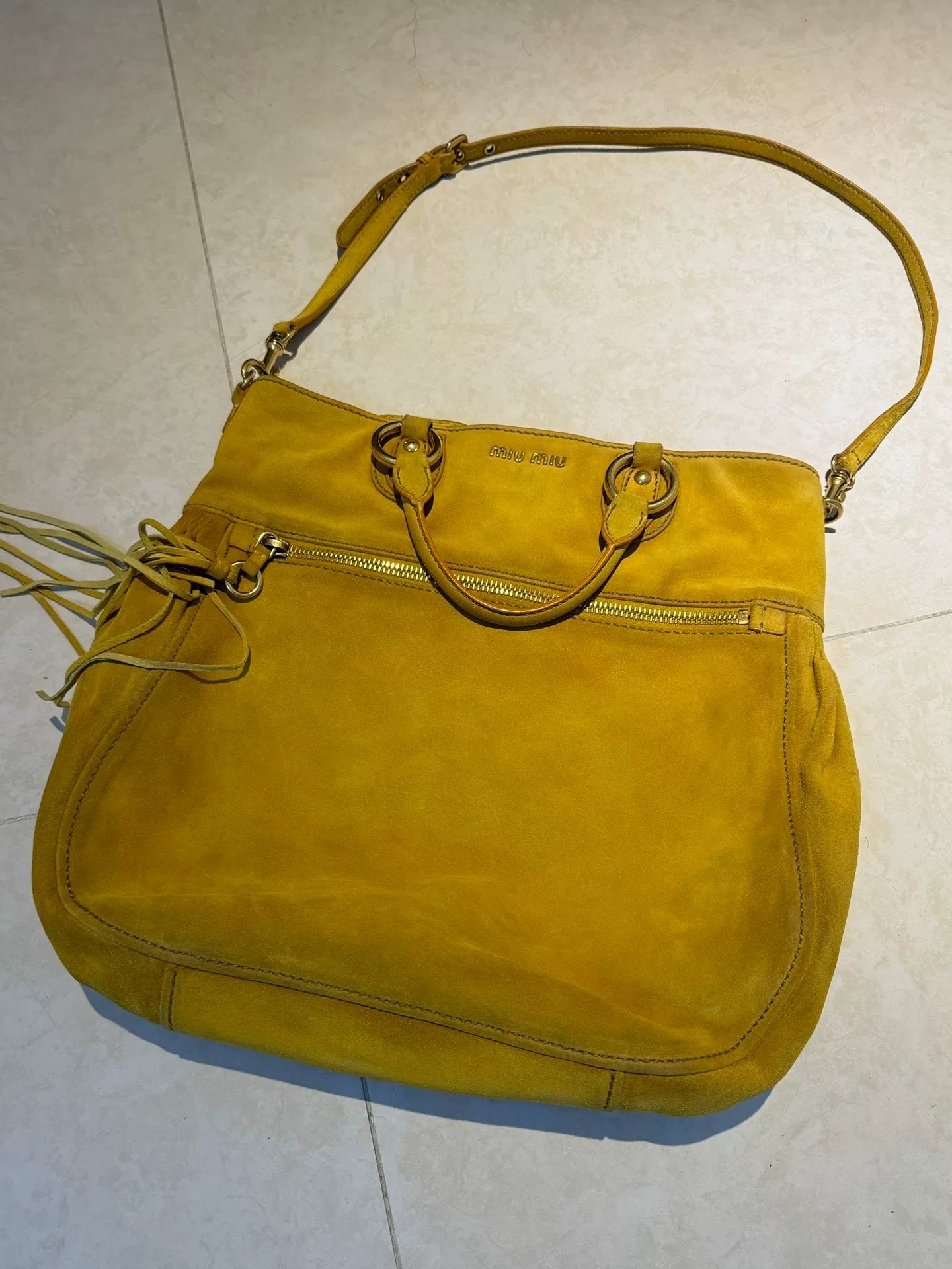 MiuMiu Glace Calf Tassel Suede Crossbody Bag