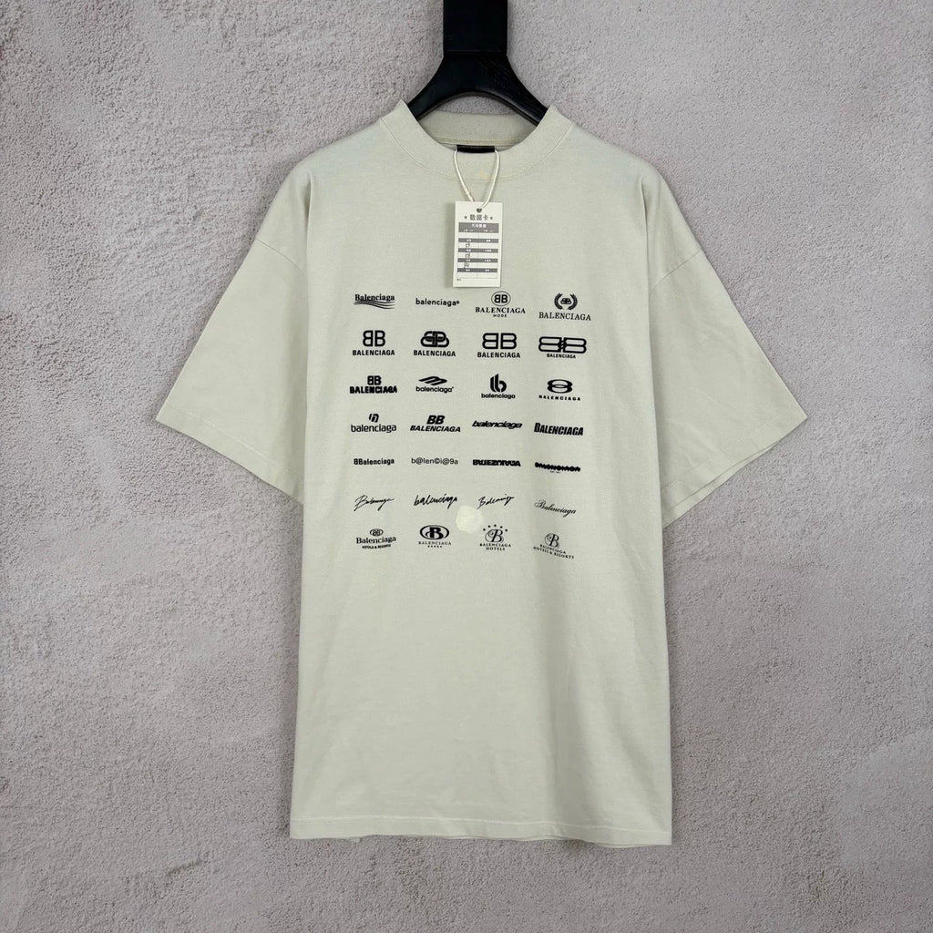 Balenciaga Off-White Letter Logo Print Crew Neck Short Sleeve Top