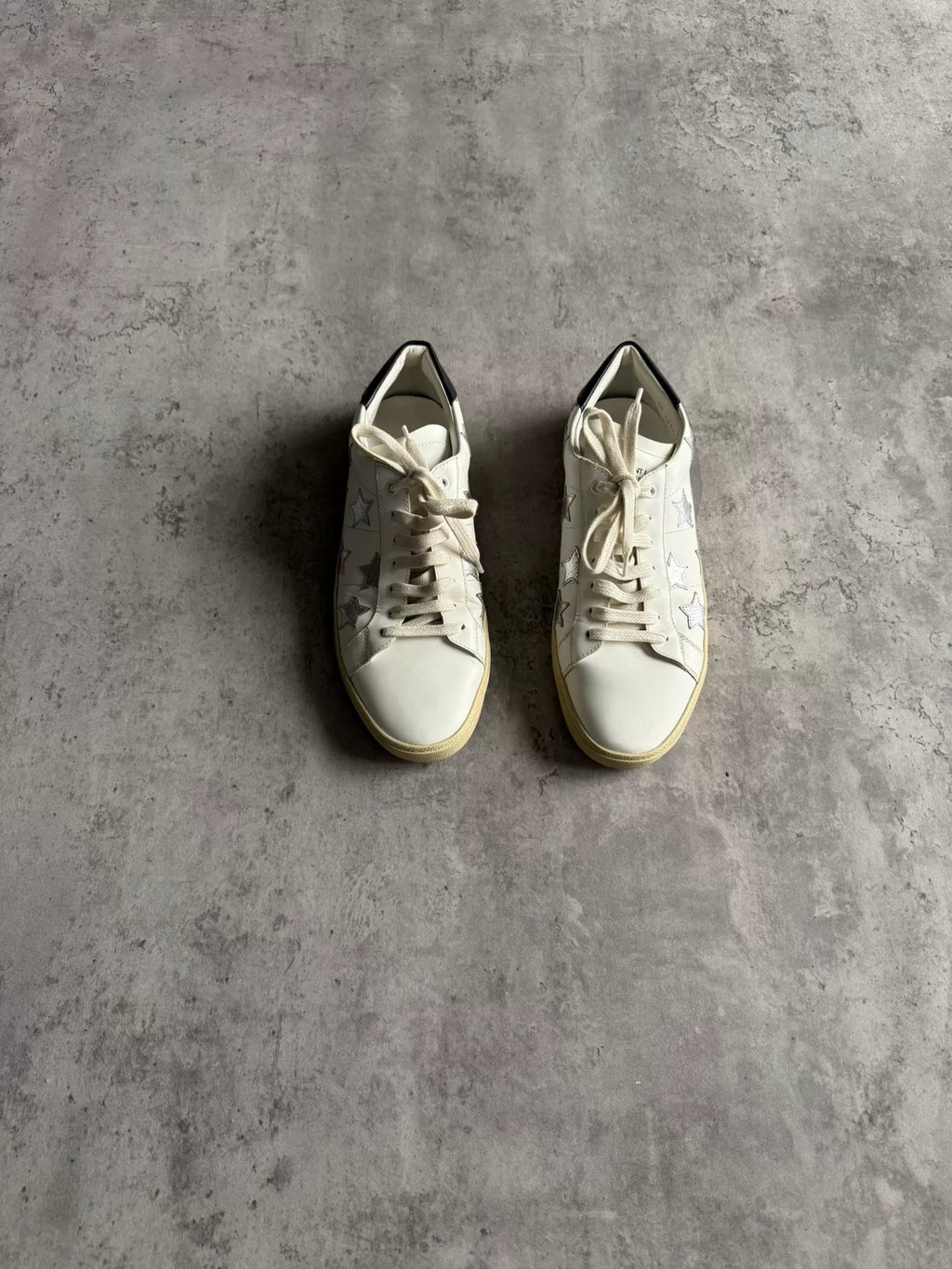 Saint Laurent Paris SS16 White Silver Star Appliqués Sneakers by Hedi Slimane