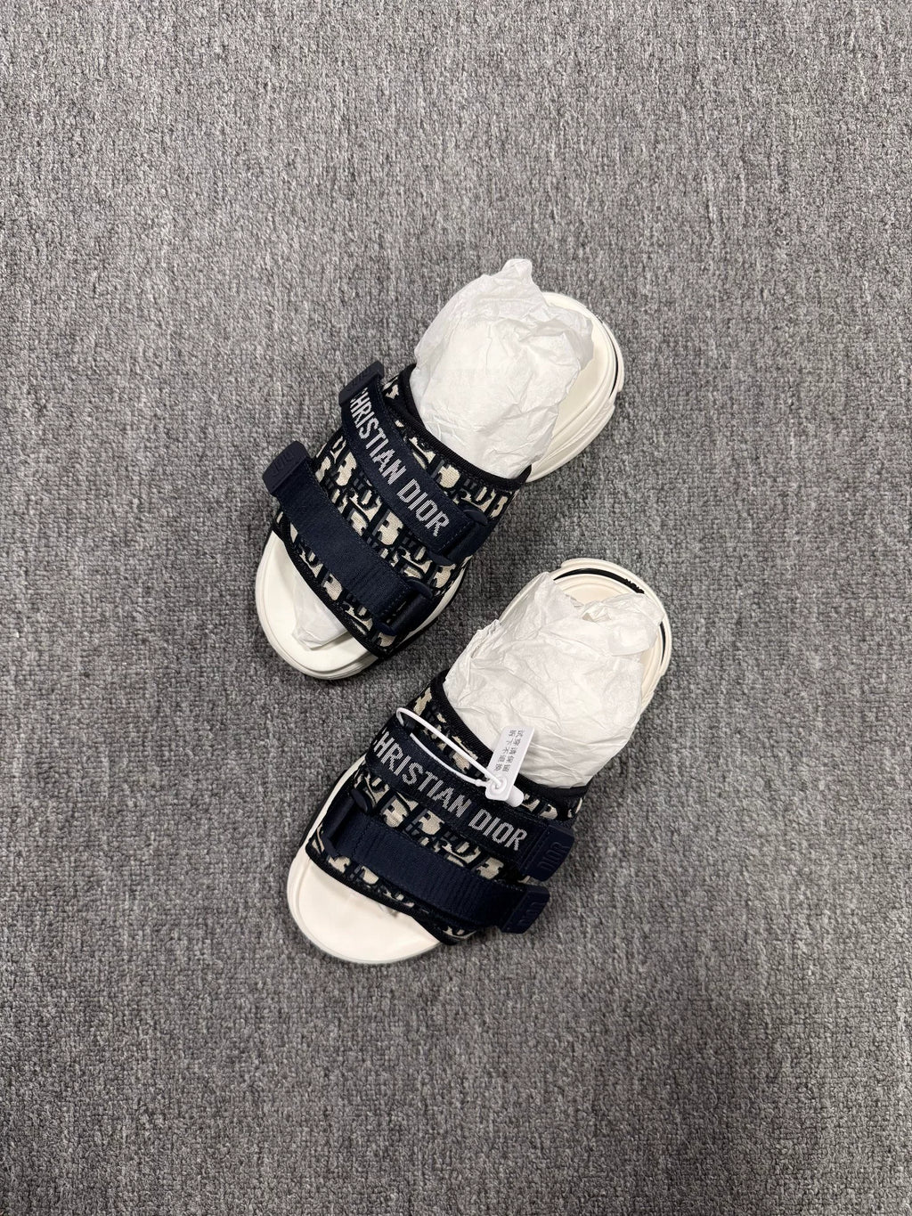 Dior Navy Blue Monogram Lace-Up Sandals
