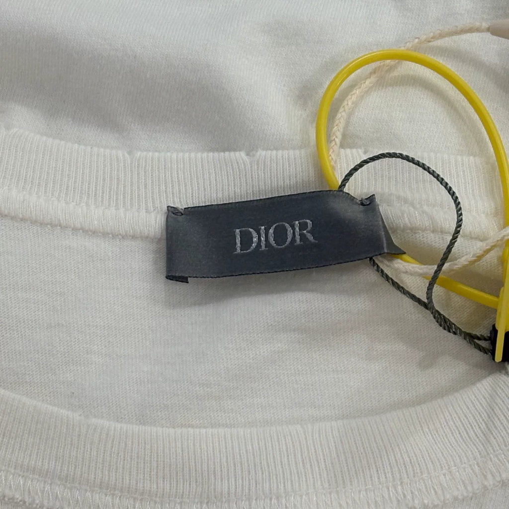 Dior White Letter LOGO Dog Embroidered Print Short Sleeve Top
