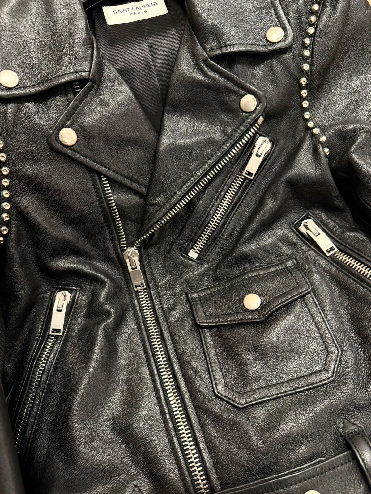 Saint Laurent SS14 Black Studded Lambskin Motorcycle Jacket by Hedi Slimane