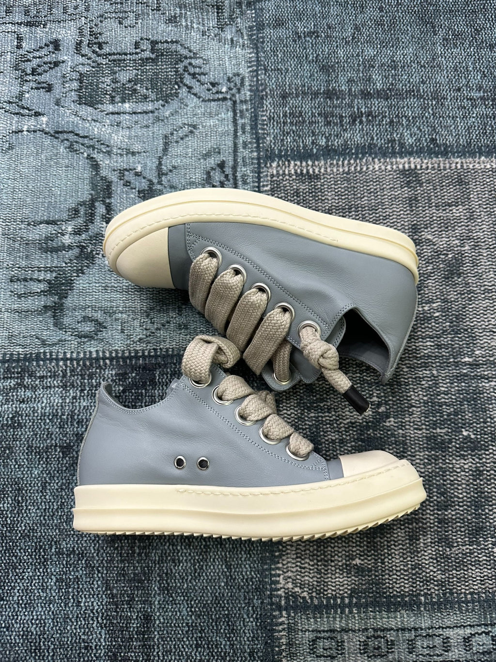 Rick Owens Thick-Lace Haze Blue High-Top Sneakers