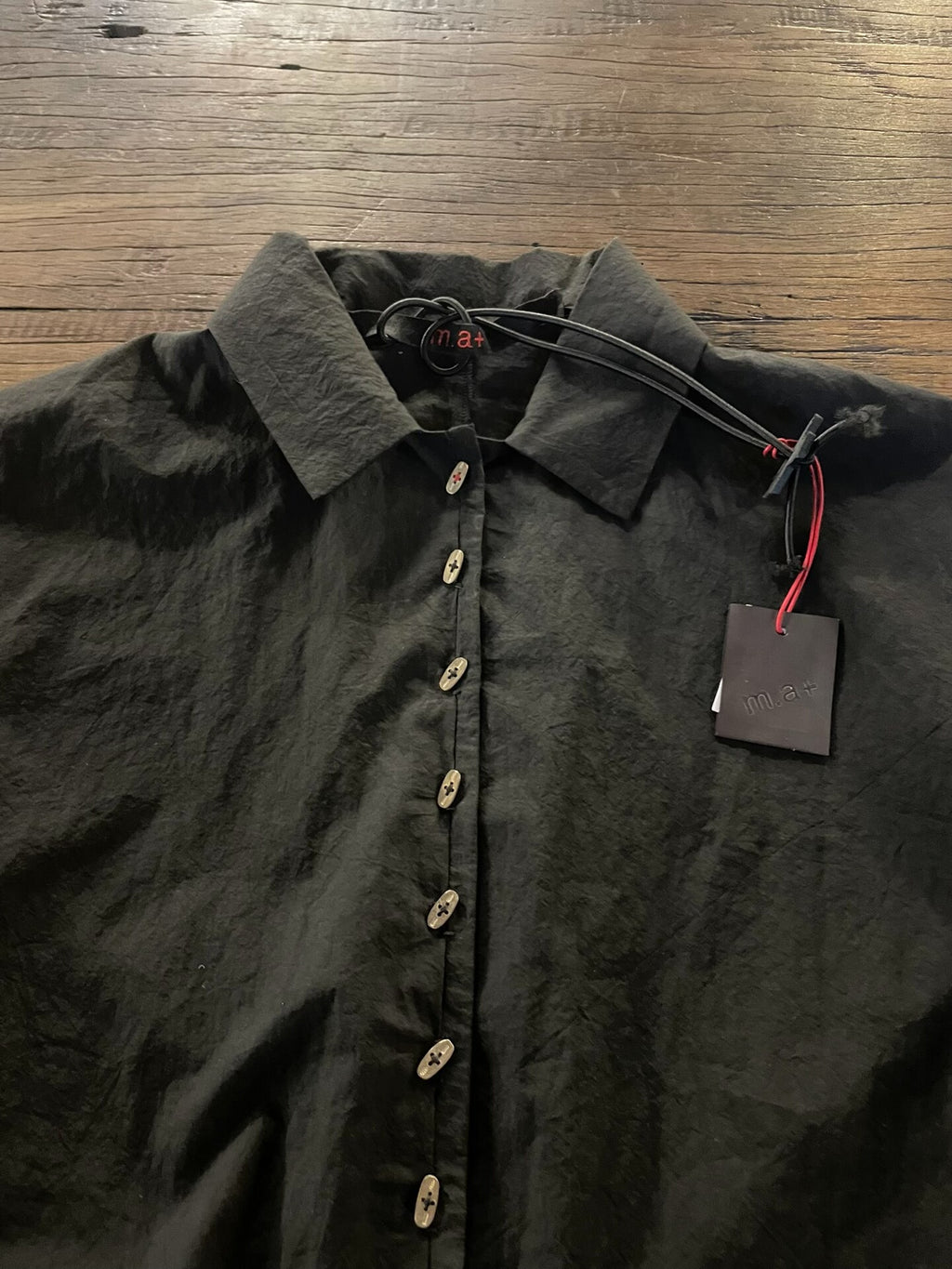 M.A+ FW24 Black Wide Cropped 925 Silver Button Organic Cotton Shirt