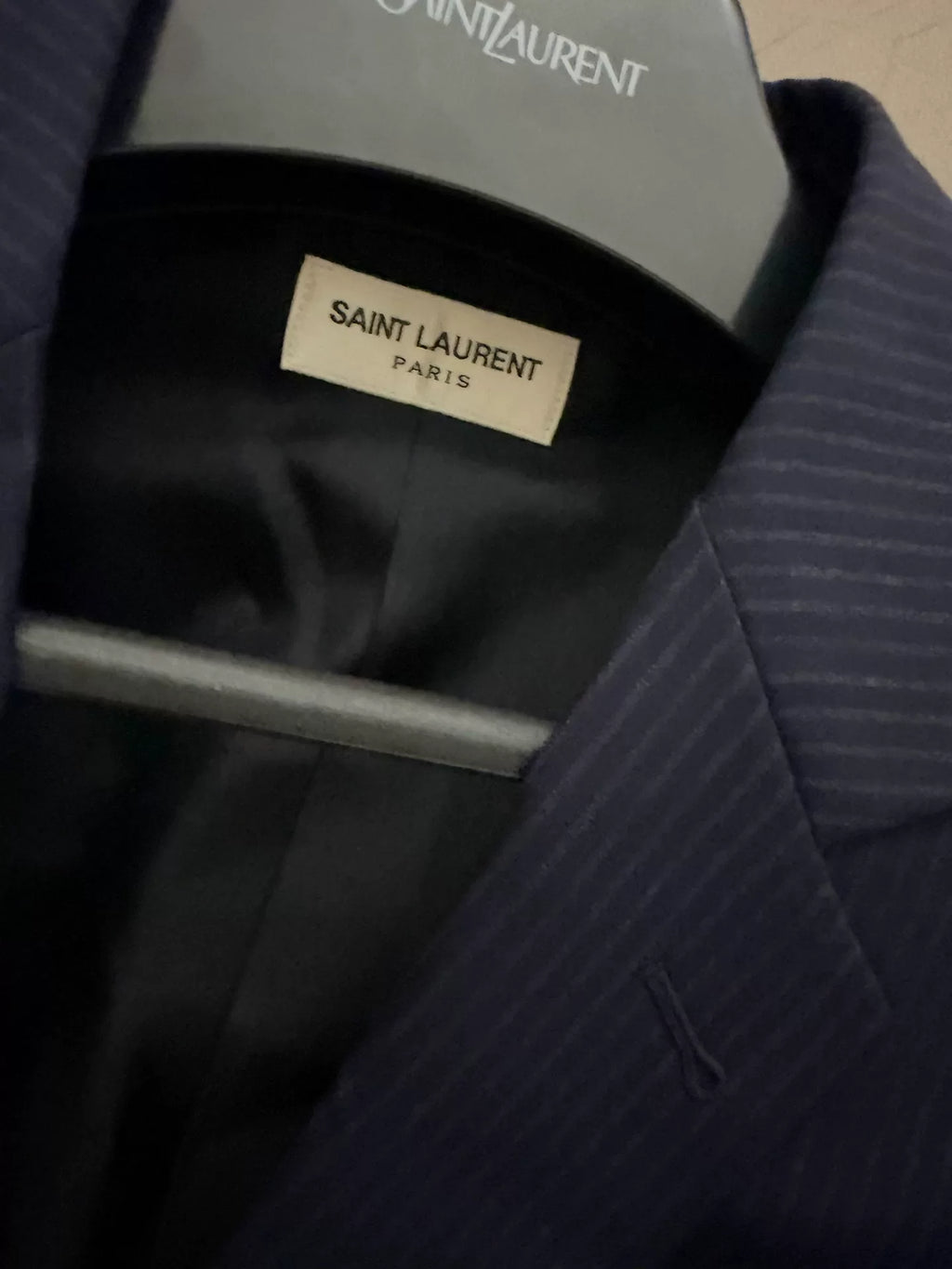 Saint Laurent Paris FW13 Navy Blue Pinstripe Wool Blazer