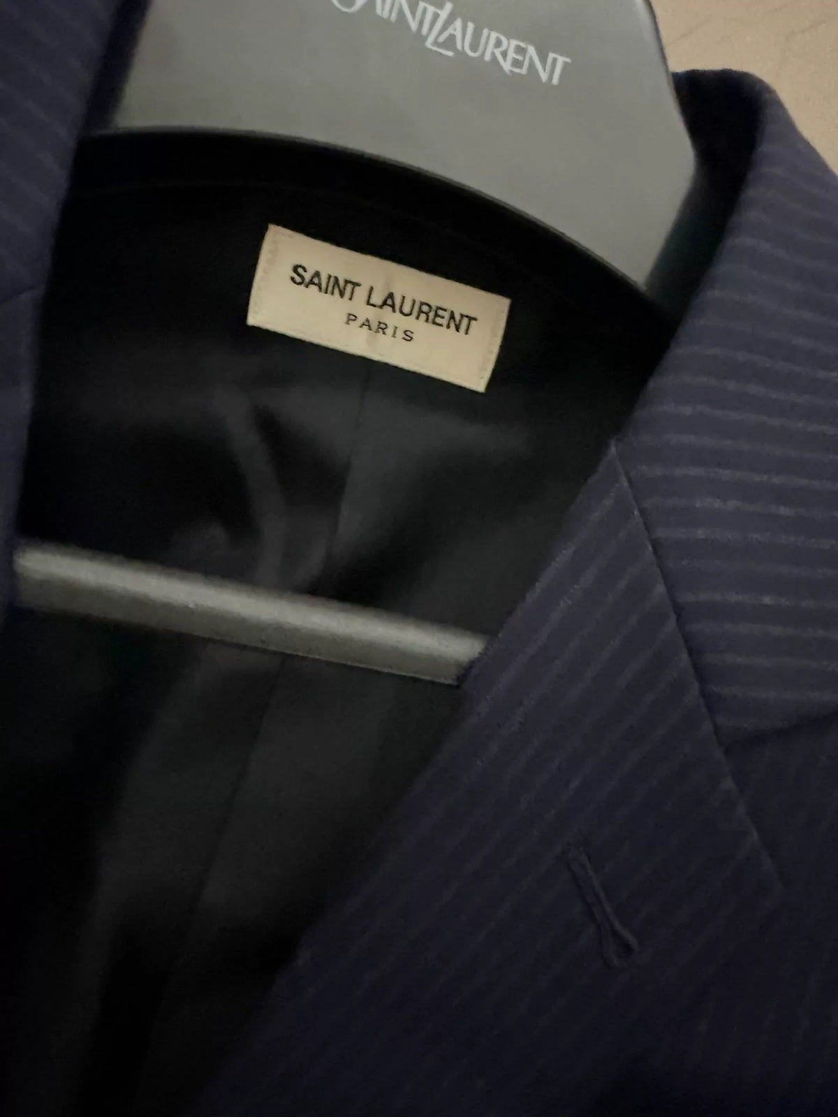 Saint Laurent Paris FW13 Navy Blue Pinstripe Wool Blazer