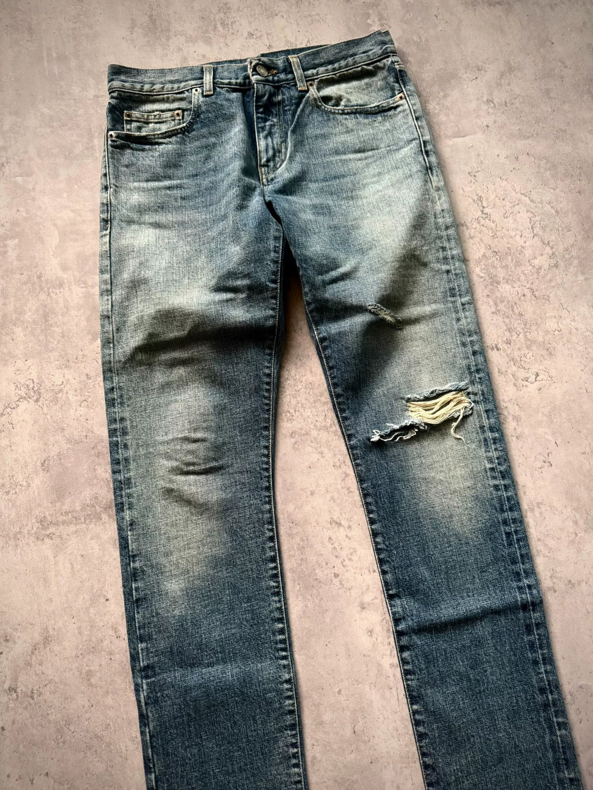 Saint Laurent Paris 16SS D02 Blue Washed Distressed Jeans by Hedi Slimane