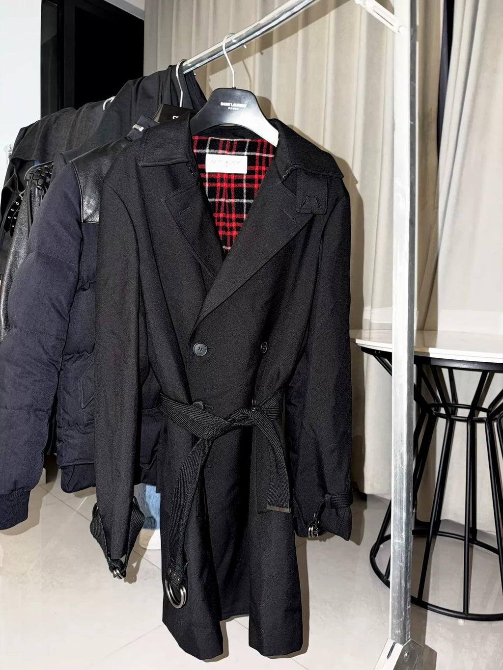 Saint Laurent Paris FW17 Black Wool Trench Coat