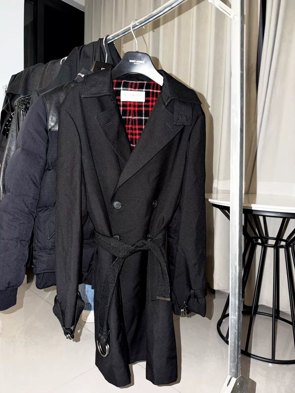Saint Laurent Paris FW17 Black Wool Trench Coat