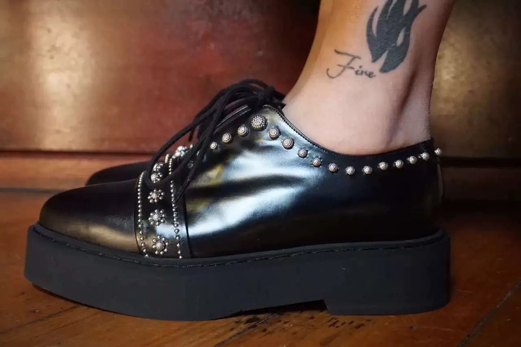 Alexander McQueen FW15 Black Rose Stud Lambskin Platform Heels