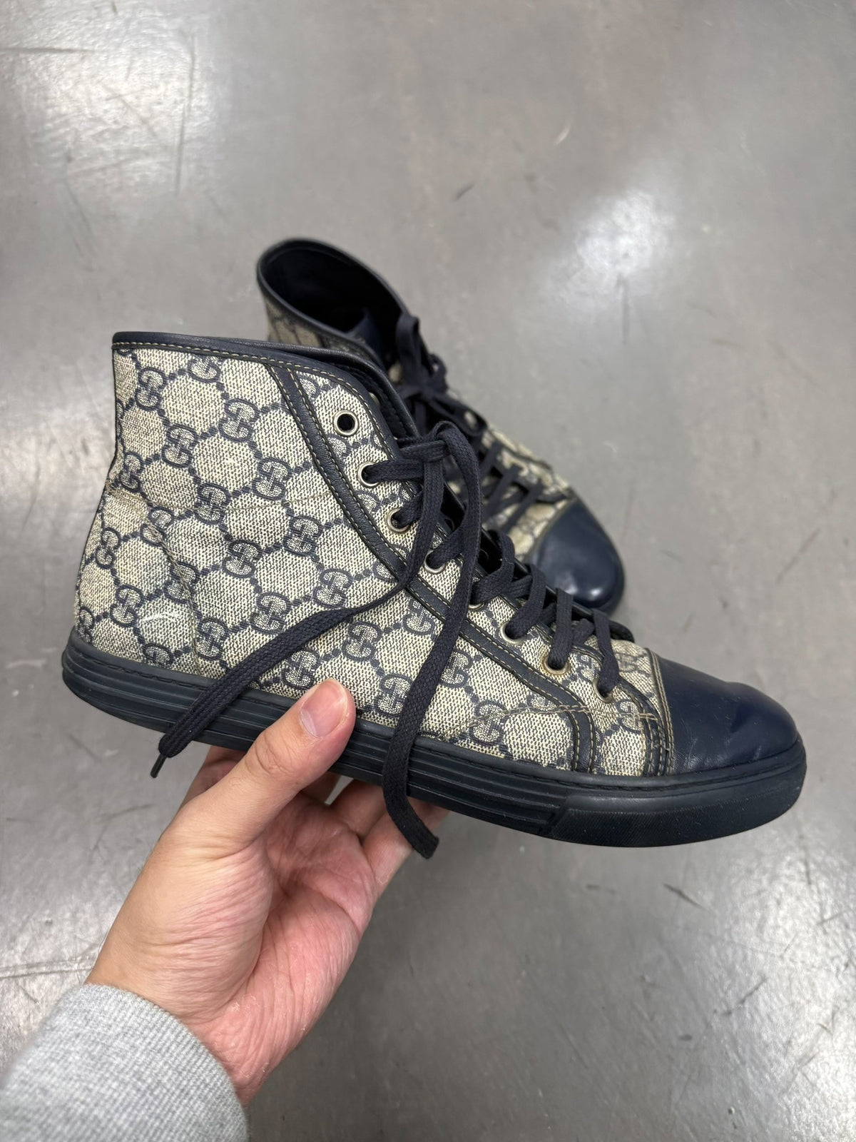 Gucci Vintage Monogram Blue-Brown All-Over Print Mid-Top Sneakers