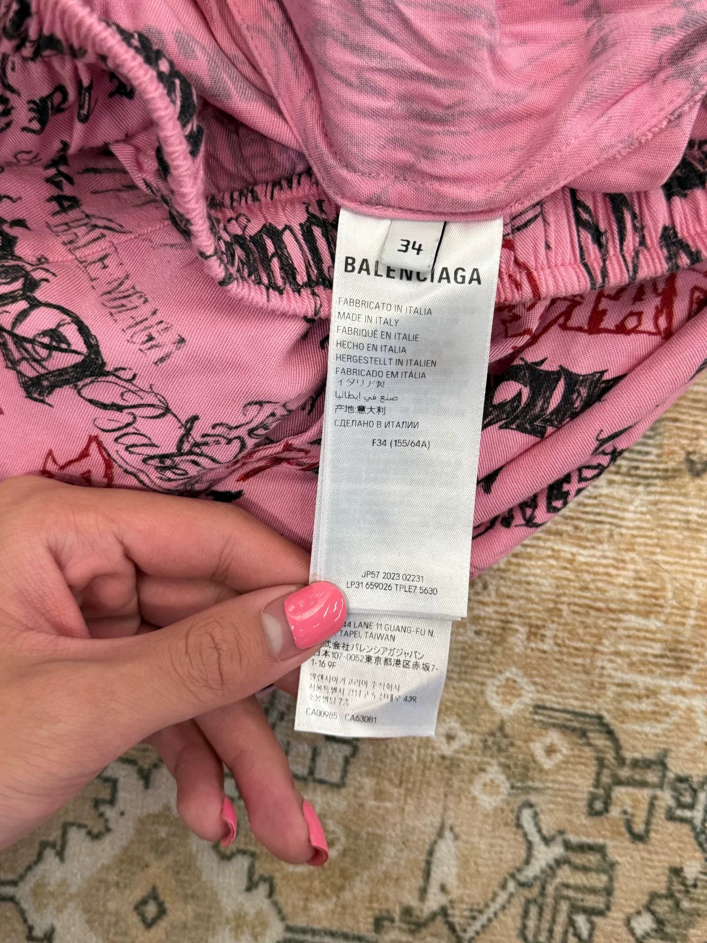Balenciaga Pink Dragon Year Graffiti All-Over Print Long Pants