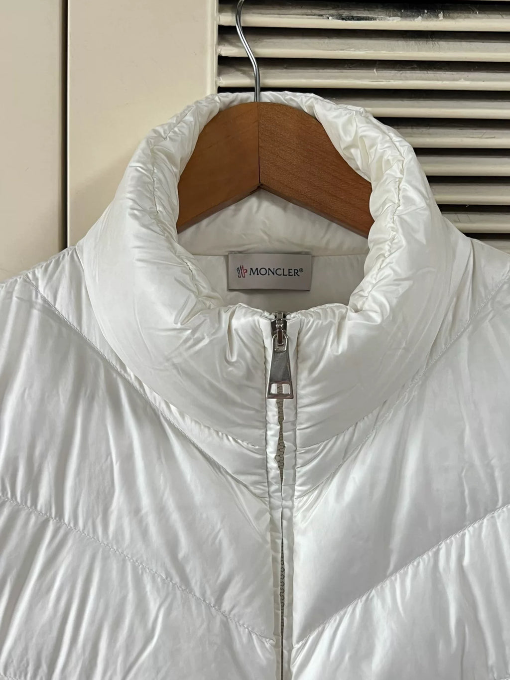 Moncler White Wool-Panel Down Jacket