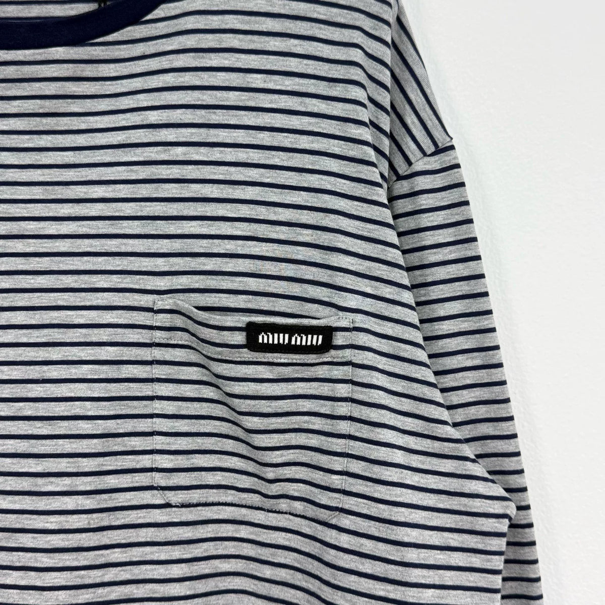 Miu Miu Atheneum Striped Logo Long Sleeve Top