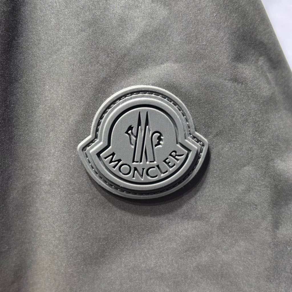 Moncler Olive Arm Logo Zip-Up Polyester Down Jacket