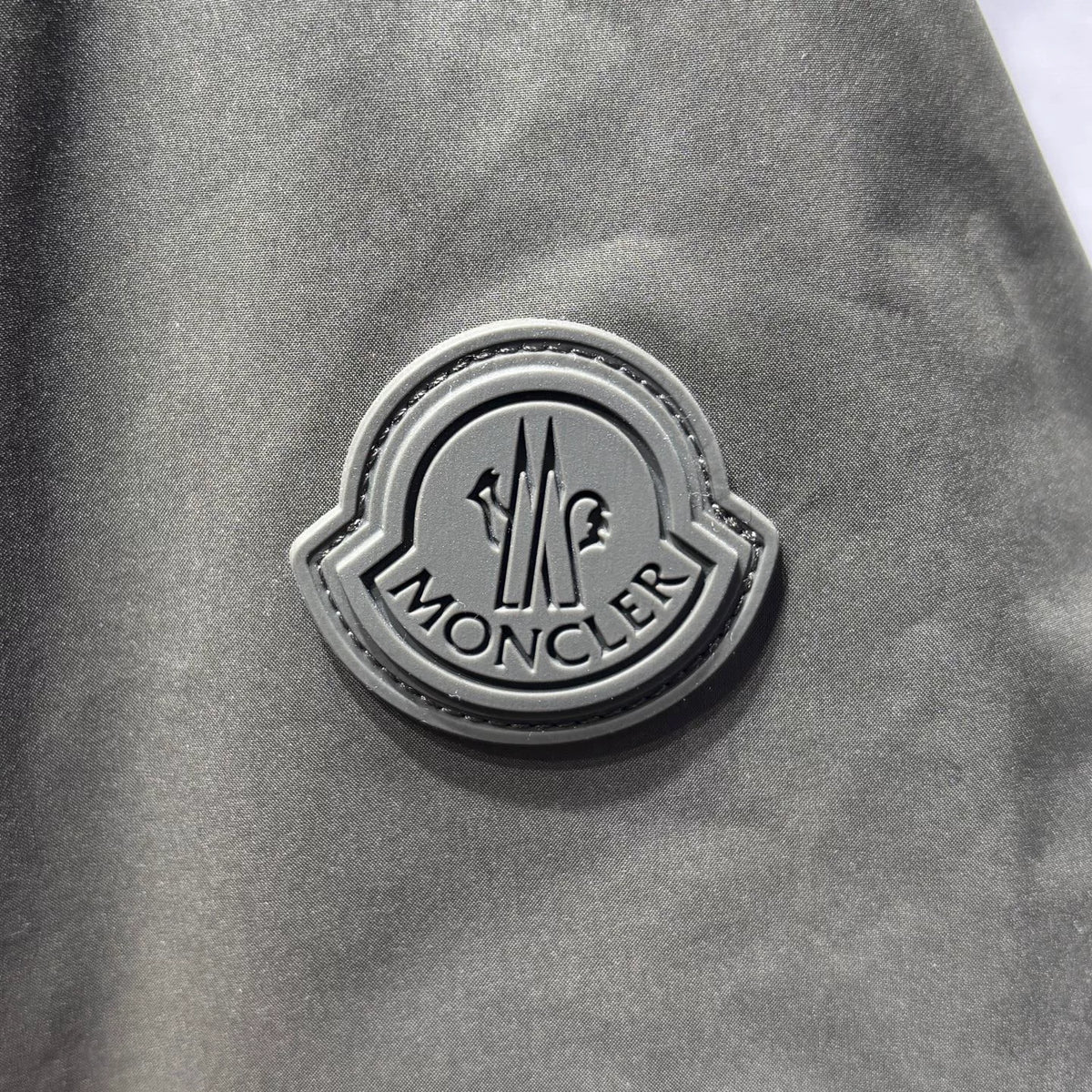 Moncler Olive Arm Logo Zip-Up Polyester Down Jacket