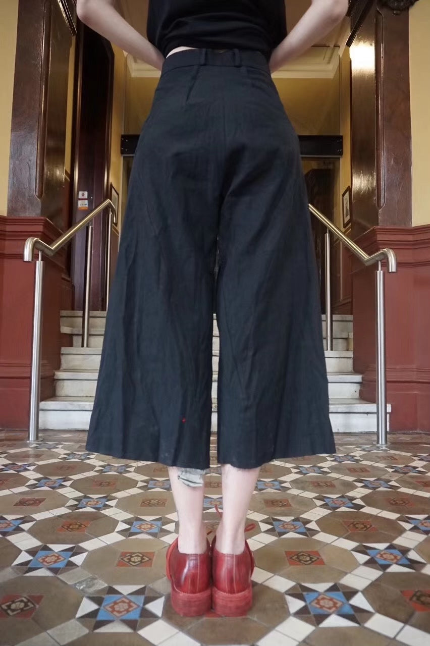 M.A+ SS16 Black Pleated Cotton Linen Trousers