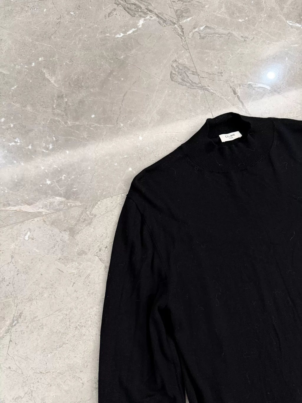 Celine Black Wool Crew Neck Sweater by Hedi Slimane