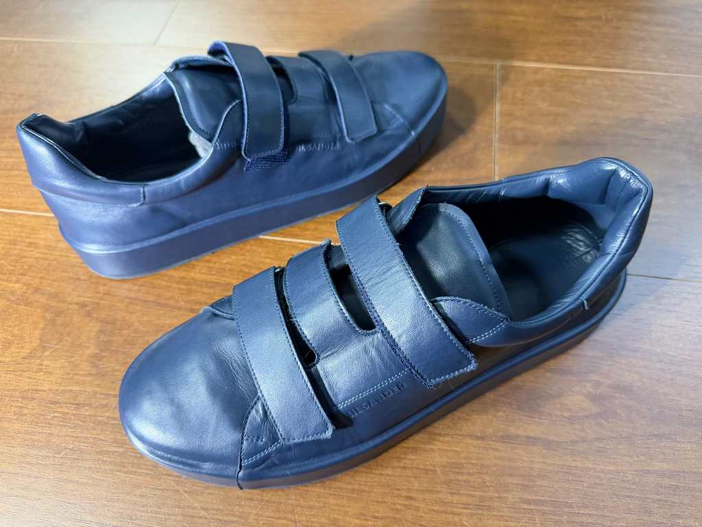 Jil Sander by Raf Simons navy blue leather‑strap casual sneakers