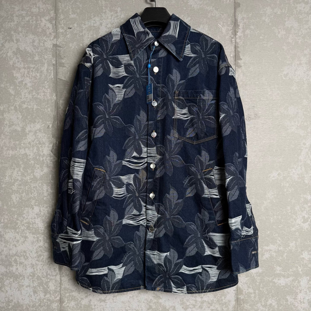 Gucci Floral Embroidered Denim Shirt
