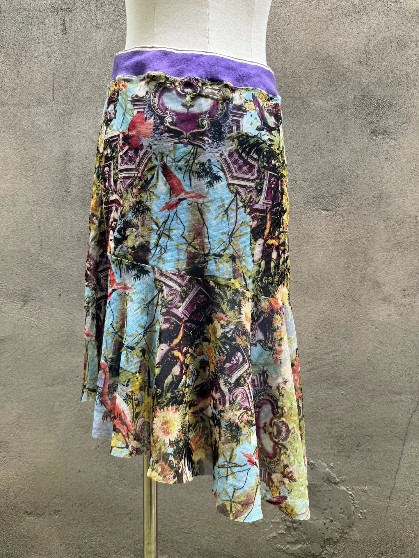 99SS Jean Paul Gaultier Flamingo Mesh Skirt Blue