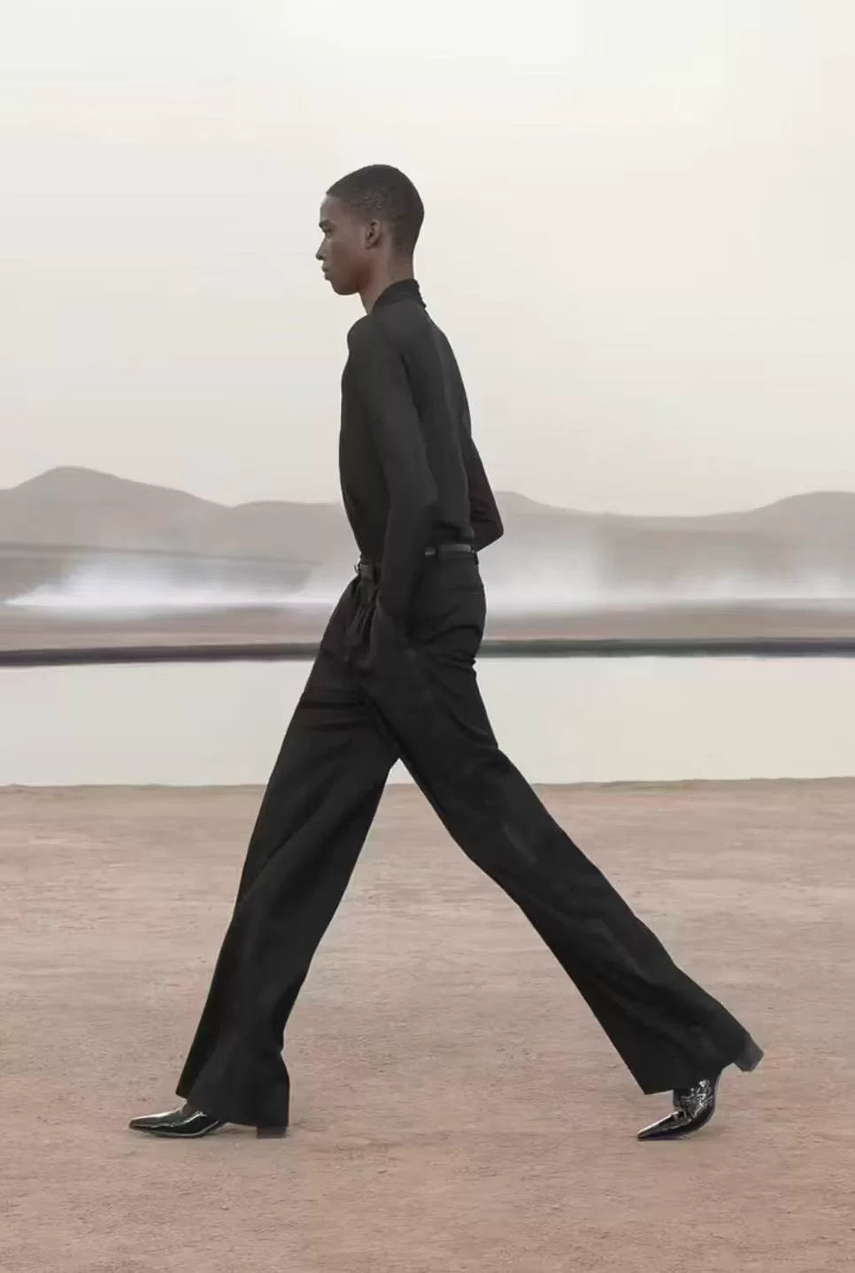Saint Laurent 23SS Runway Black V-Neck Shirt