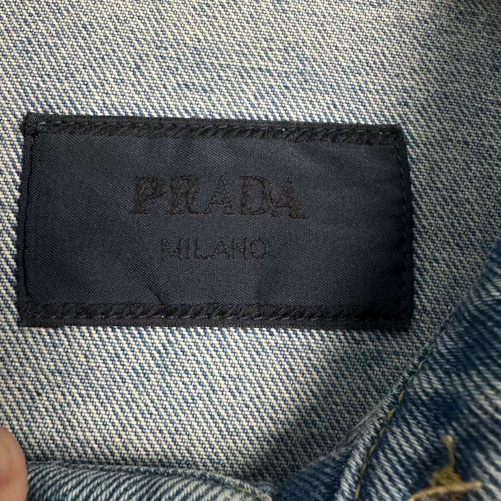 Prada Triangle Logo Denim Short-Sleeve Shirt