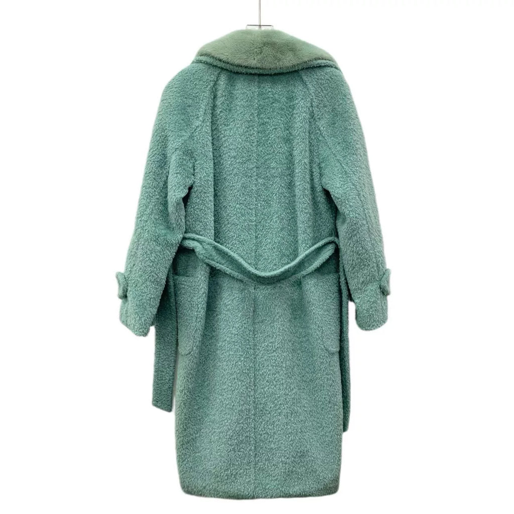 Max Mara Lake Blue Alpaca Collared Belted Coat