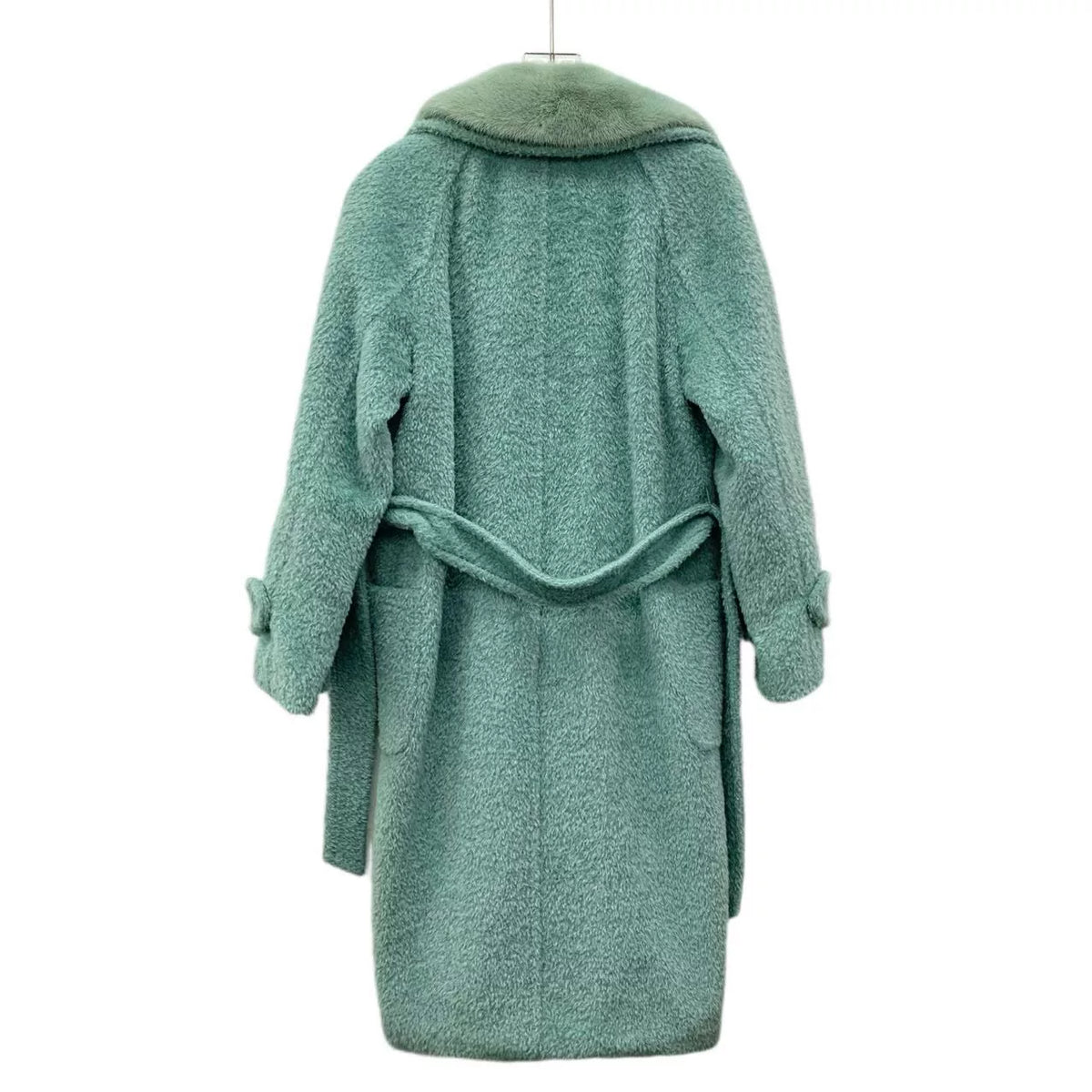 Max Mara Lake Blue Alpaca Collared Belted Coat